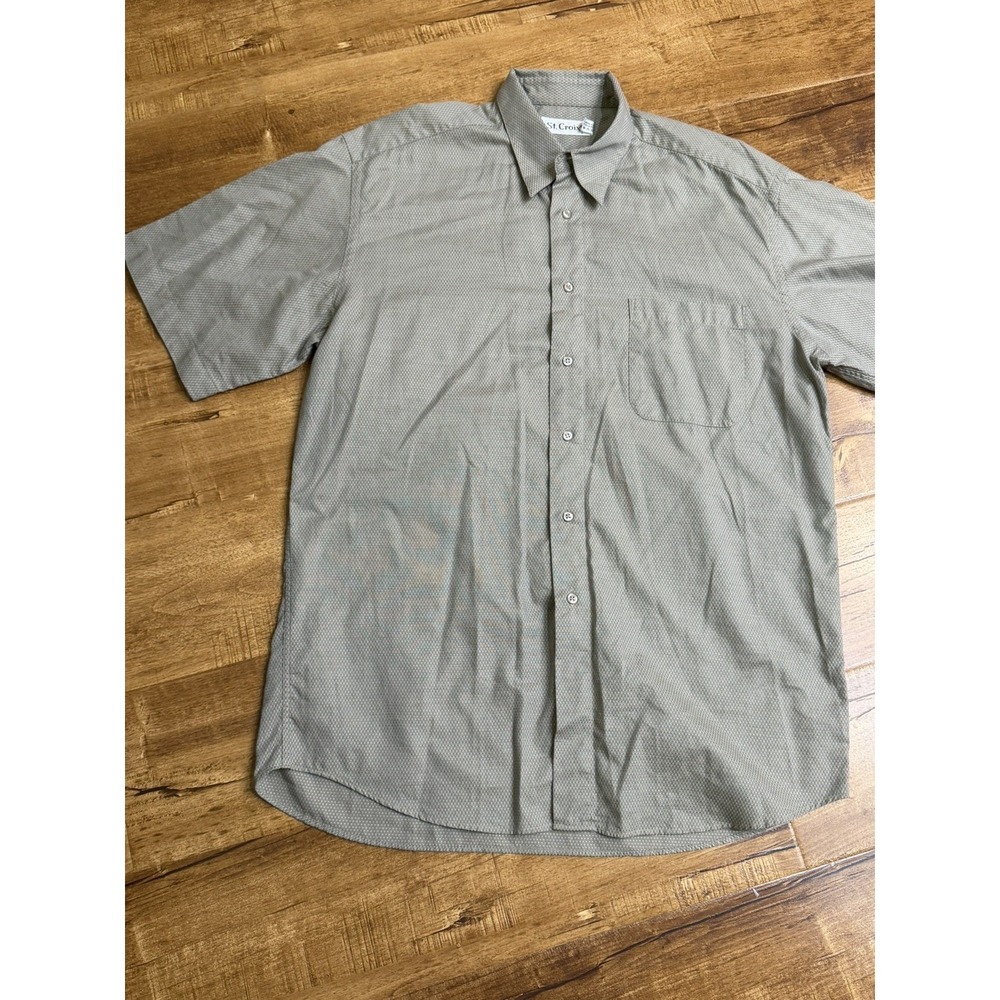 St. Croix Shirt Mens L Beige Solid Short Sleeve Button Up Cotton - Picture 3 of 7